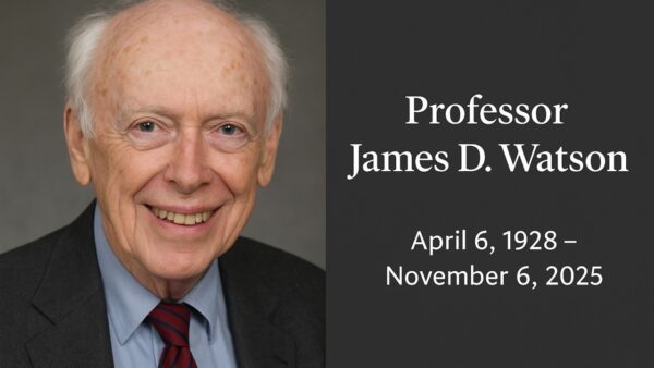 Portrait of Professor James D. Watson with text overlay showing his name and lifespan, April 6, 1928 to November 6, 2025 | Niche